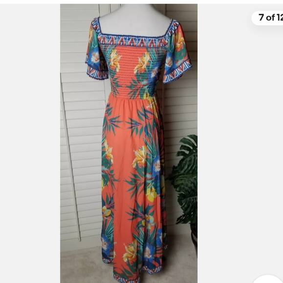 Jealous Tomato Maxi Dress Sm Floral Square Neck Flutter Sleeve Hi/Lo Smocked - Picture 3 of 6